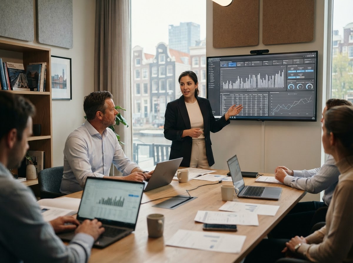 Zilver Kapitiek medewerker die exchange-data analyseert voor een geconsolideerd overzicht